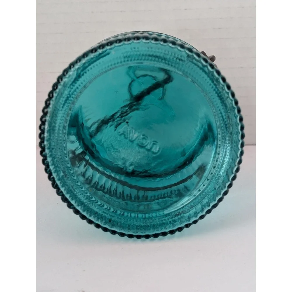 Vintage Avon teal blue glass jar mason collectable wire bail clamp on lid